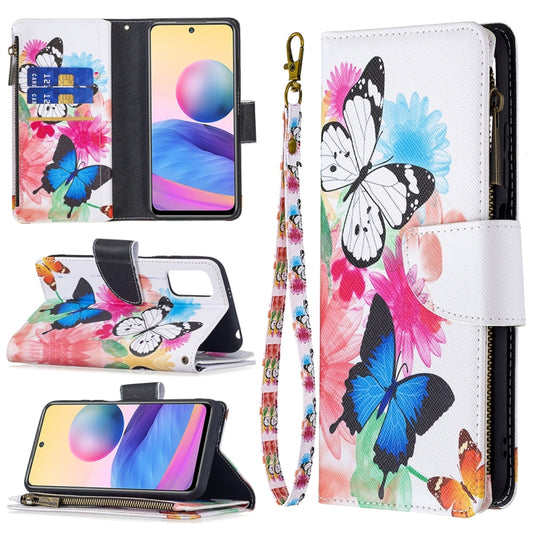 For Xiaomi Poco M3 Pro / Redmi Note 10 5G Colored Drawing Pattern Zipper Horizontal Flip Leather Case with Holder & Card Slots & Wallet(Two Butterflies) - Xiaomi Cases by buy2fix | Online Shopping UK | buy2fix