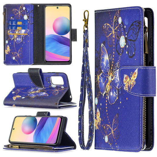 For Xiaomi Poco M3 Pro / Redmi Note 10 5G Colored Drawing Pattern Zipper Horizontal Flip Leather Case with Holder & Card Slots & Wallet(Purple Butterfly) - Xiaomi Cases by buy2fix | Online Shopping UK | buy2fix