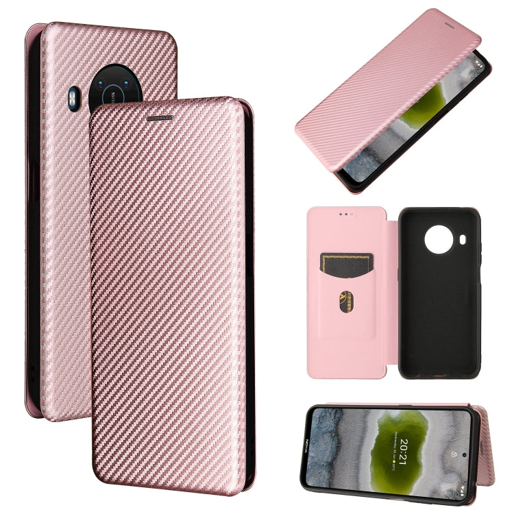 For Nokia X10 Carbon Fiber Texture Horizontal Flip TPU + PC + PU Leather Case with Card Slot(Pink) by buy2fix