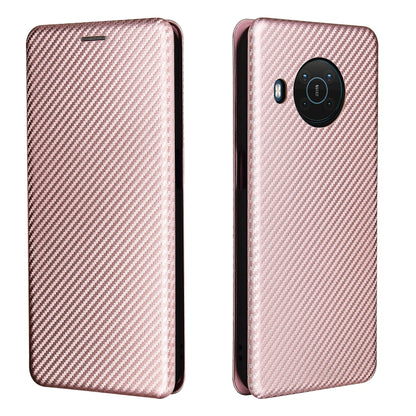 For Nokia X10 Carbon Fiber Texture Horizontal Flip TPU + PC + PU Leather Case with Card Slot(Pink) by buy2fix