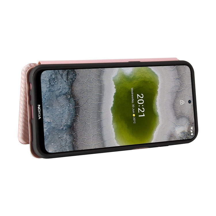 For Nokia X10 Carbon Fiber Texture Horizontal Flip TPU + PC + PU Leather Case with Card Slot(Pink) by buy2fix
