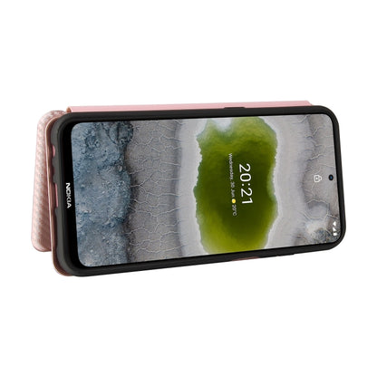 For Nokia X10 Carbon Fiber Texture Horizontal Flip TPU + PC + PU Leather Case with Card Slot(Pink) by buy2fix