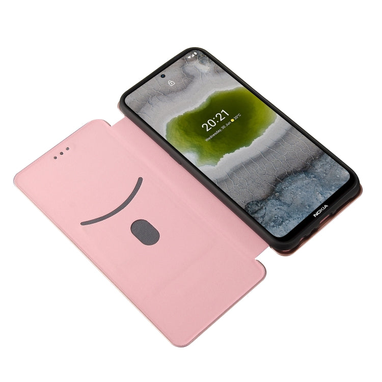 For Nokia X10 Carbon Fiber Texture Horizontal Flip TPU + PC + PU Leather Case with Card Slot(Pink) by buy2fix