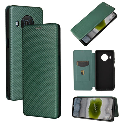 For Nokia X10 Carbon Fiber Texture Horizontal Flip TPU + PC + PU Leather Case with Card Slot(Green) - Nokia Cases by buy2fix | Online Shopping UK | buy2fix