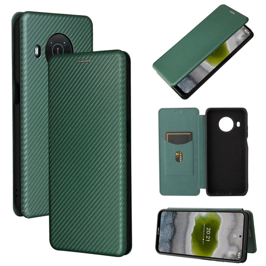 For Nokia X10 Carbon Fiber Texture Horizontal Flip TPU + PC + PU Leather Case with Card Slot(Green) - Nokia Cases by buy2fix | Online Shopping UK | buy2fix