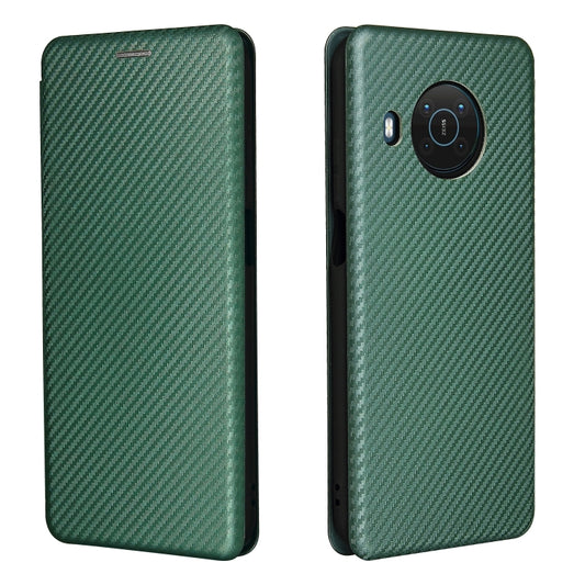 For Nokia X20 Carbon Fiber Texture Horizontal Flip TPU + PC + PU Leather Case with Card Slot(Green) - Nokia Cases by buy2fix | Online Shopping UK | buy2fix