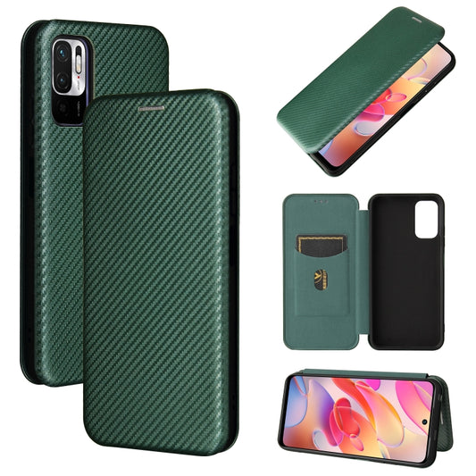 For Xiaomi Poco M3 Pro 5G/4G Carbon Fiber Texture Horizontal Flip TPU + PC + PU Leather Case with Card Slot(Green) - Xiaomi Cases by buy2fix | Online Shopping UK | buy2fix