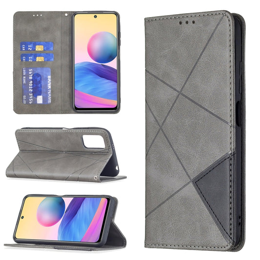 For Xiaomi Poco M3 Pro / Redmi Note 10 5G Rhombus Texture Horizontal Flip Magnetic Leather Case with Holder & Card Slots(Grey) - Xiaomi Cases by buy2fix | Online Shopping UK | buy2fix