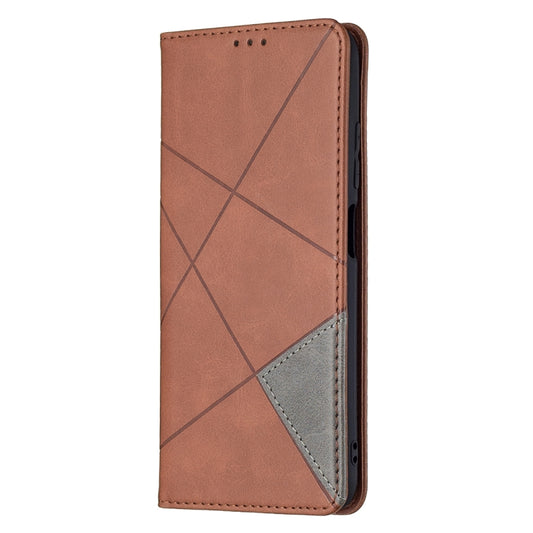 For Xiaomi Poco M3 Pro / Redmi Note 10 5G Rhombus Texture Horizontal Flip Magnetic Leather Case with Holder & Card Slots(Brown) - Xiaomi Cases by buy2fix | Online Shopping UK | buy2fix