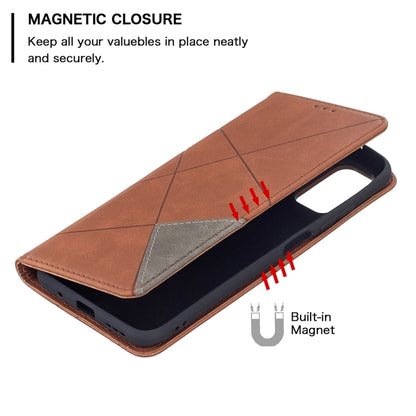 For Xiaomi Poco M3 Pro / Redmi Note 10 5G Rhombus Texture Horizontal Flip Magnetic Leather Case with Holder & Card Slots(Brown) - Xiaomi Cases by buy2fix | Online Shopping UK | buy2fix