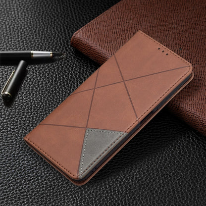 For Xiaomi Poco M3 Pro / Redmi Note 10 5G Rhombus Texture Horizontal Flip Magnetic Leather Case with Holder & Card Slots(Brown) - Xiaomi Cases by buy2fix | Online Shopping UK | buy2fix