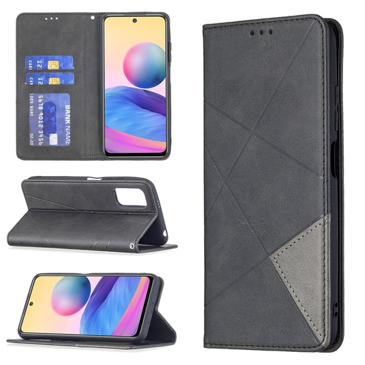 For Xiaomi Poco M3 Pro / Redmi Note 10 5G Rhombus Texture Horizontal Flip Magnetic Leather Case with Holder & Card Slots(Black) - Xiaomi Cases by buy2fix | Online Shopping UK | buy2fix