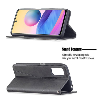 For Xiaomi Poco M3 Pro / Redmi Note 10 5G Rhombus Texture Horizontal Flip Magnetic Leather Case with Holder & Card Slots(Black) - Xiaomi Cases by buy2fix | Online Shopping UK | buy2fix