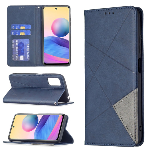 For Xiaomi Poco M3 Pro / Redmi Note 10 5G Rhombus Texture Horizontal Flip Magnetic Leather Case with Holder & Card Slots(Blue) - Xiaomi Cases by buy2fix | Online Shopping UK | buy2fix