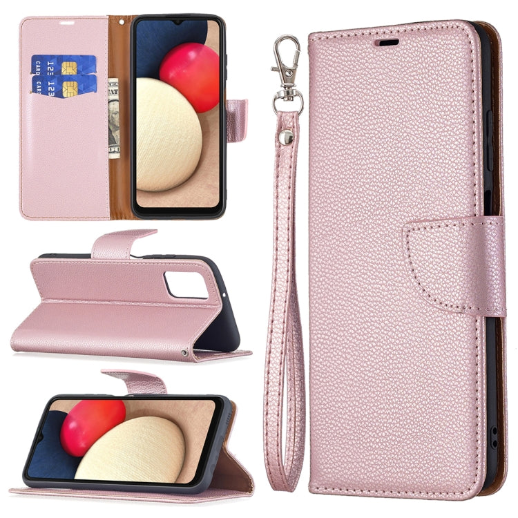 For Samsung Galaxy A03s 164mm Litchi Texture Pure Color Horizontal Flip Leather Case with Holder & Card Slots & Wallet & Lanyard(Rose Gold) by buy2fix