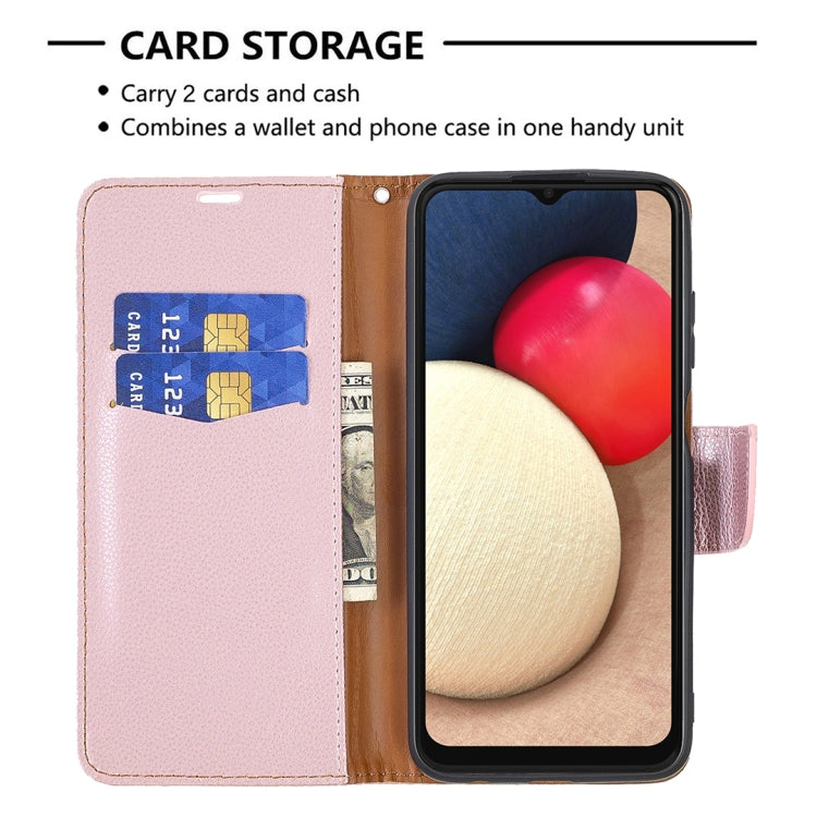 For Samsung Galaxy A03s 164mm Litchi Texture Pure Color Horizontal Flip Leather Case with Holder & Card Slots & Wallet & Lanyard(Rose Gold) by buy2fix