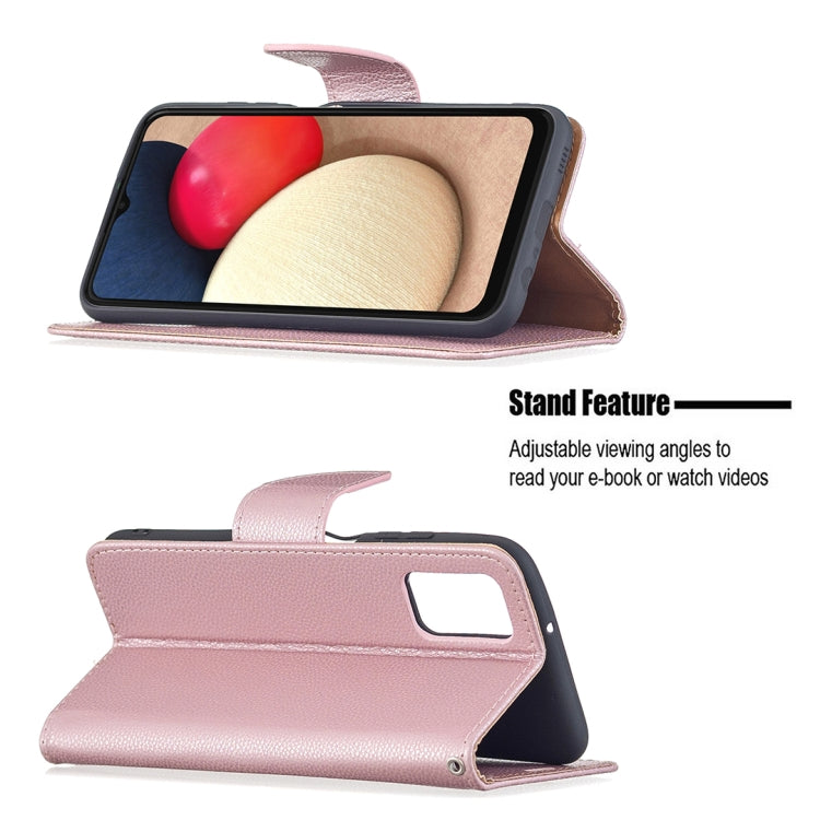 For Samsung Galaxy A03s 164mm Litchi Texture Pure Color Horizontal Flip Leather Case with Holder & Card Slots & Wallet & Lanyard(Rose Gold) by buy2fix
