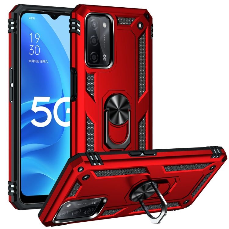 For OPPO A55 5G Shockproof TPU + PC Protective Case with 360 Degree Rotating Holder(Red) - OPPO Cases by buy2fix | Online Shopping UK | buy2fix