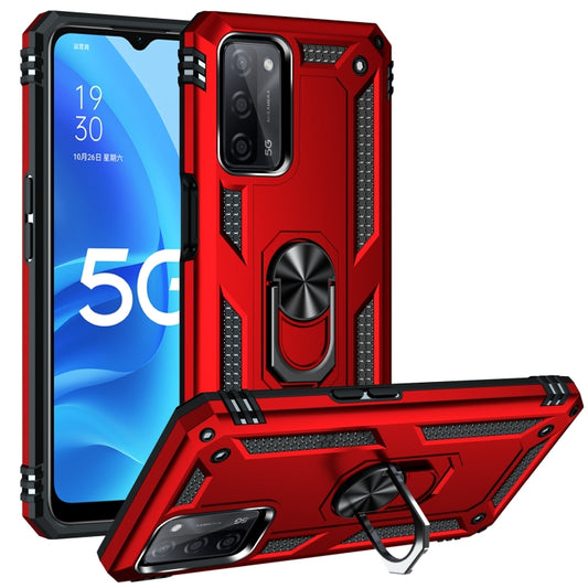 For OPPO A55 5G Shockproof TPU + PC Protective Case with 360 Degree Rotating Holder(Red) by buy2fix
