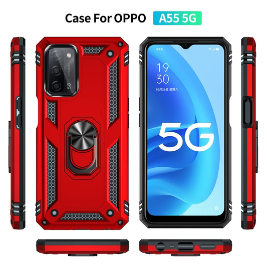 For OPPO A55 5G Shockproof TPU + PC Protective Case with 360 Degree Rotating Holder(Red) by buy2fix