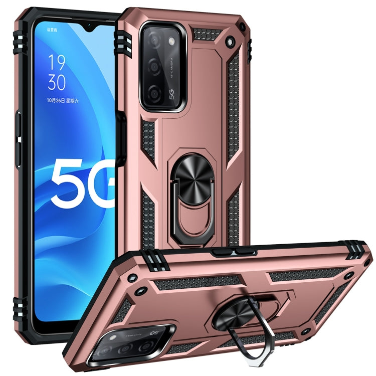 For OPPO A55 5G Shockproof TPU + PC Protective Case with 360 Degree Rotating Holder(Rose Gold) by buy2fix