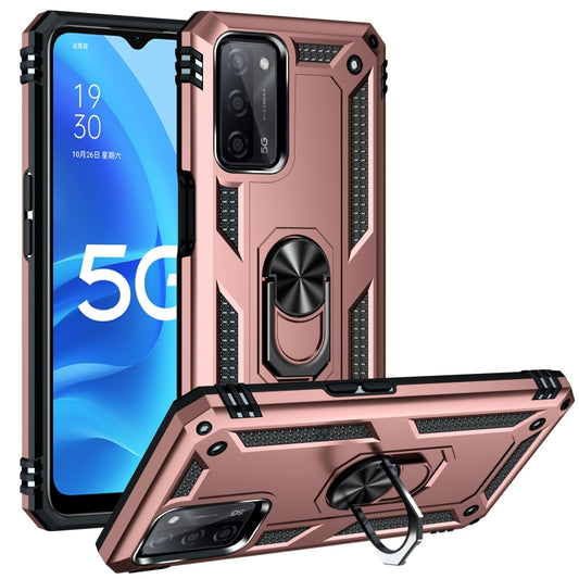 For OPPO A55 5G Shockproof TPU + PC Protective Case with 360 Degree Rotating Holder(Rose Gold) by buy2fix