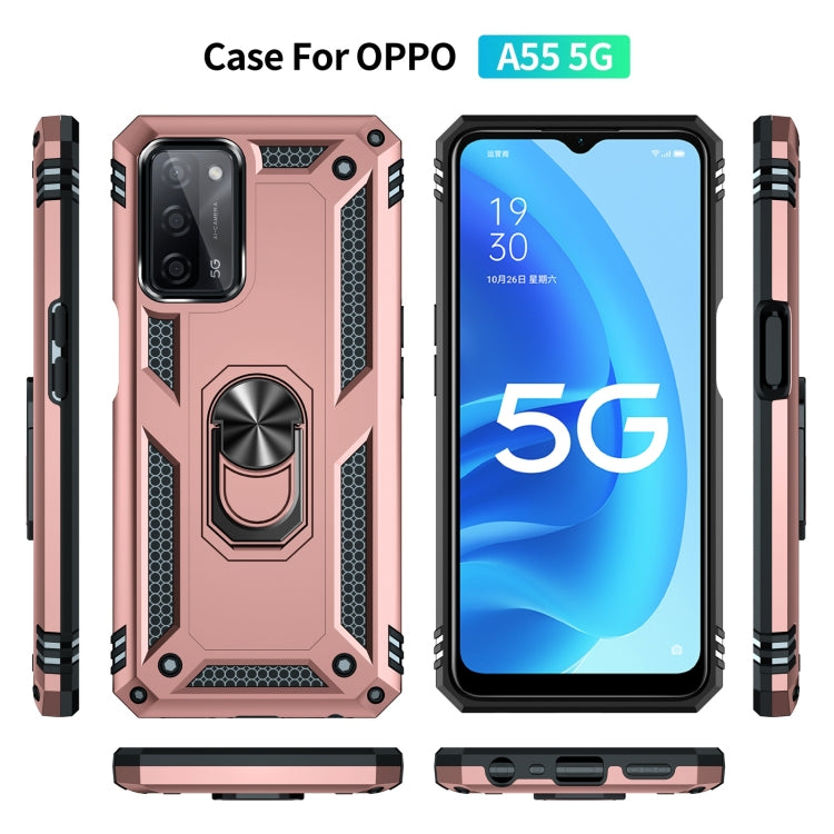 For OPPO A55 5G Shockproof TPU + PC Protective Case with 360 Degree Rotating Holder(Rose Gold) by buy2fix