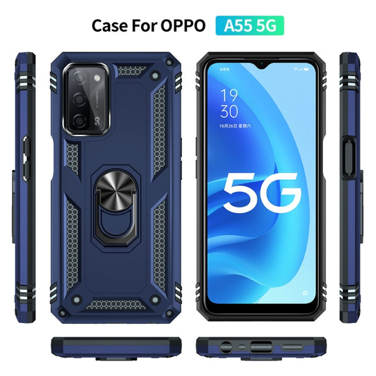 For OPPO A55 5G Shockproof TPU + PC Protective Case with 360 Degree Rotating Holder(Blue) by buy2fix