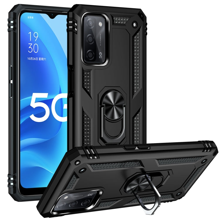 For OPPO A55 5G Shockproof TPU + PC Protective Case with 360 Degree Rotating Holder(Black) by buy2fix