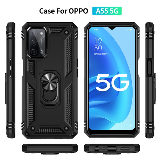 For OPPO A55 5G Shockproof TPU + PC Protective Case with 360 Degree Rotating Holder(Black) by buy2fix