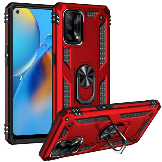 For OPPO A74 4G / F19 Shockproof TPU + PC Protective Case with 360 Degree Rotating Holder(Red) by buy2fix