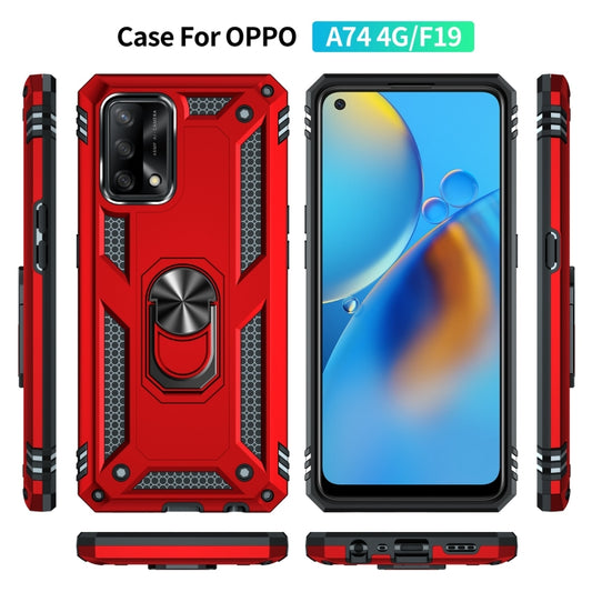 For OPPO A74 4G / F19 Shockproof TPU + PC Protective Case with 360 Degree Rotating Holder(Red) by buy2fix