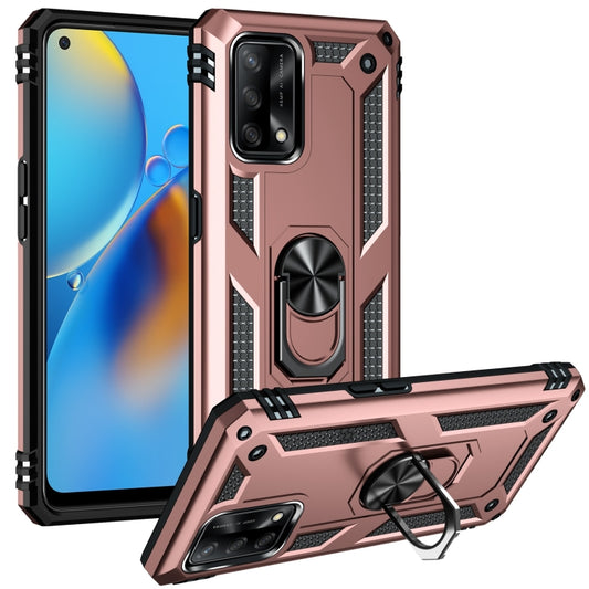 For OPPO A74 4G / F19 Shockproof TPU + PC Protective Case with 360 Degree Rotating Holder(Rose Gold) by buy2fix