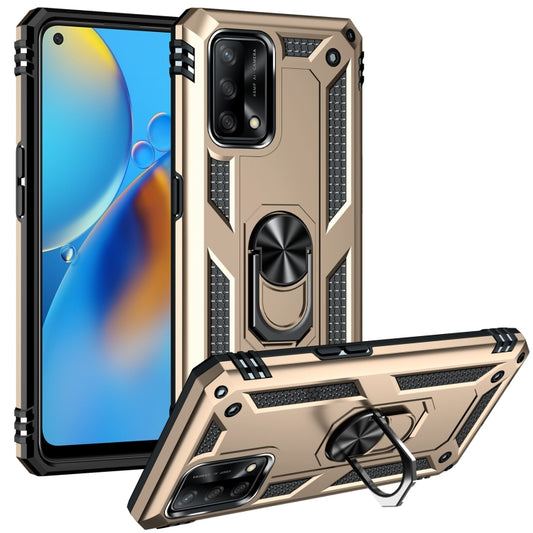 For OPPO A74 4G / F19 Shockproof TPU + PC Protective Case with 360 Degree Rotating Holder(Gold) by buy2fix