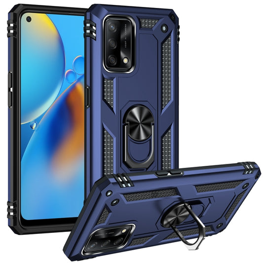 For OPPO A74 4G / F19 Shockproof TPU + PC Protective Case with 360 Degree Rotating Holder(Blue) by buy2fix