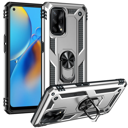 For OPPO A74 4G / F19 Shockproof TPU + PC Protective Case with 360 Degree Rotating Holder(Silver) by buy2fix