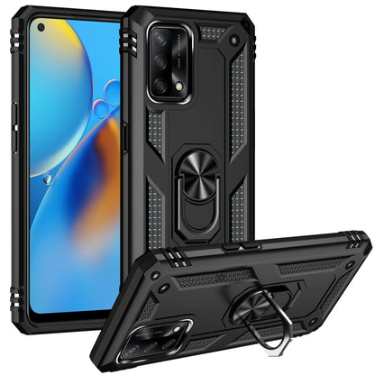 For OPPO A74 4G / F19 Shockproof TPU + PC Protective Case with 360 Degree Rotating Holder(Black) by buy2fix