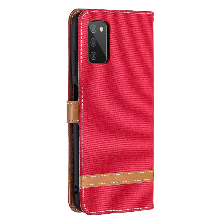 For Samsung Galaxy A03s 164mm Color Matching Denim Texture Horizontal Flip Leather Case with Holder & Card Slots & Wallet & Lanyard(Red) by buy2fix