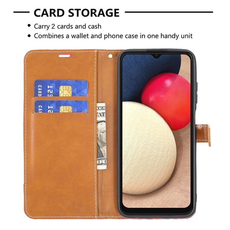 For Samsung Galaxy A03s 164mm Color Matching Denim Texture Horizontal Flip Leather Case with Holder & Card Slots & Wallet & Lanyard(Red) by buy2fix