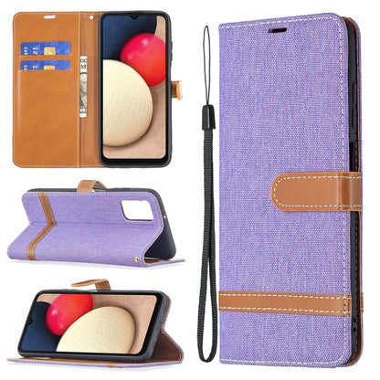 For Samsung Galaxy A03s 164mm Color Matching Denim Texture Horizontal Flip Leather Case with Holder & Card Slots & Wallet & Lanyard(Purple) by buy2fix