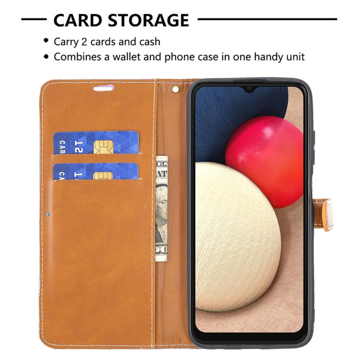 For Samsung Galaxy A03s 164mm Color Matching Denim Texture Horizontal Flip Leather Case with Holder & Card Slots & Wallet & Lanyard(Purple) by buy2fix