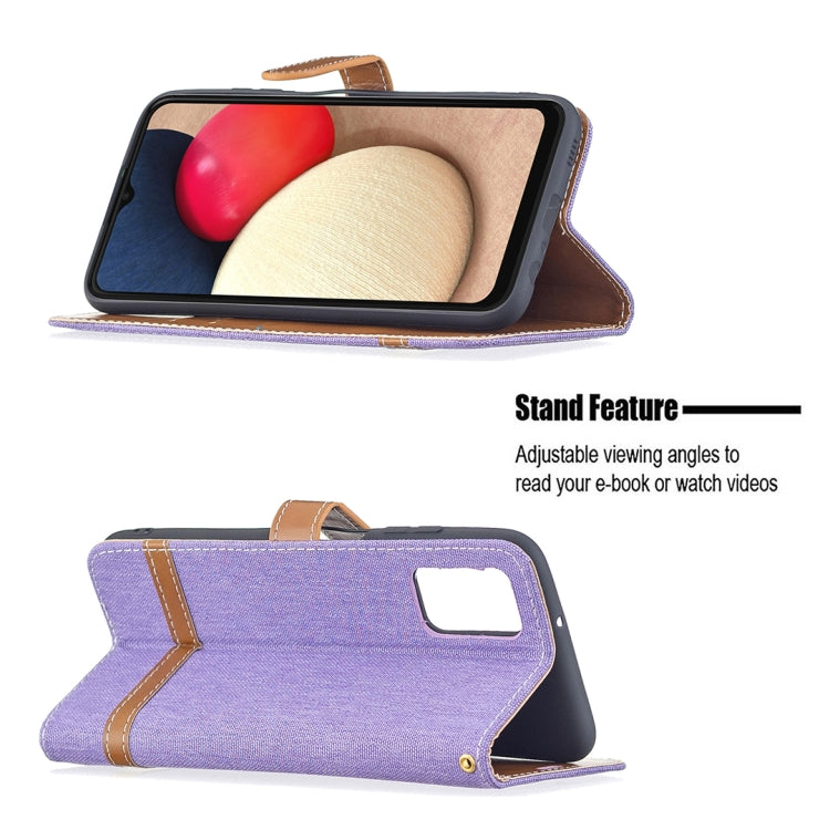 For Samsung Galaxy A03s 164mm Color Matching Denim Texture Horizontal Flip Leather Case with Holder & Card Slots & Wallet & Lanyard(Purple) by buy2fix