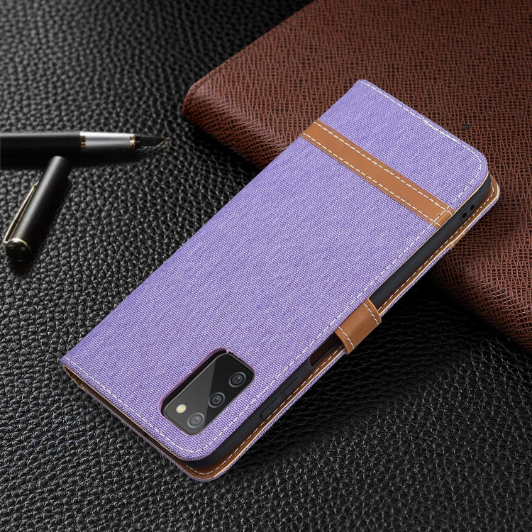 For Samsung Galaxy A03s 164mm Color Matching Denim Texture Horizontal Flip Leather Case with Holder & Card Slots & Wallet & Lanyard(Purple) by buy2fix