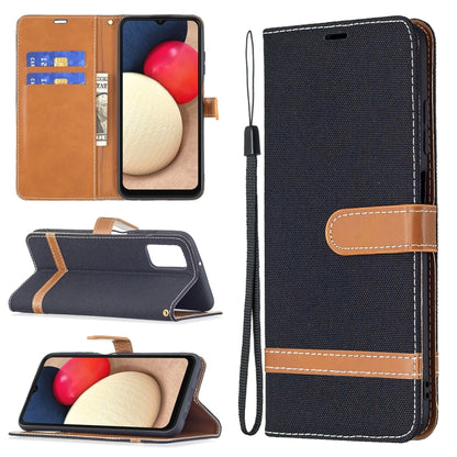 For Samsung Galaxy A03s 164mm Color Matching Denim Texture Horizontal Flip Leather Case with Holder & Card Slots & Wallet & Lanyard(Black) by buy2fix