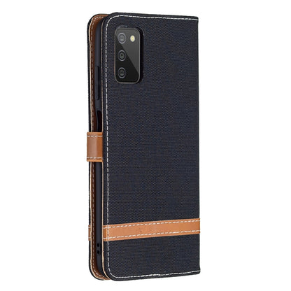 For Samsung Galaxy A03s 164mm Color Matching Denim Texture Horizontal Flip Leather Case with Holder & Card Slots & Wallet & Lanyard(Black) by buy2fix
