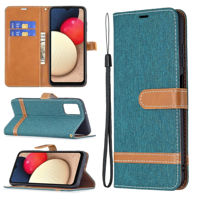 For Samsung Galaxy A03s 164mm Color Matching Denim Texture Horizontal Flip Leather Case with Holder & Card Slots & Wallet & Lanyard(Green) by buy2fix