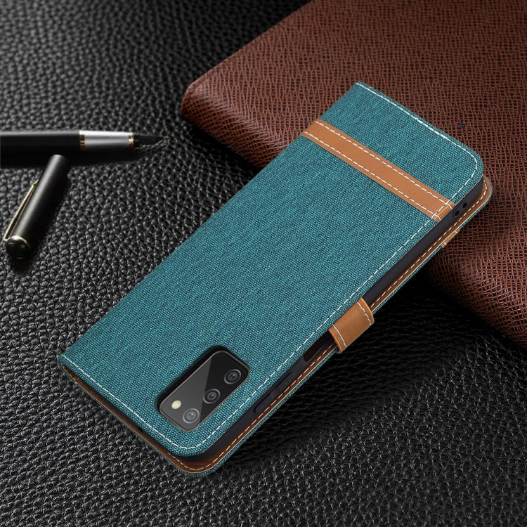 For Samsung Galaxy A03s 164mm Color Matching Denim Texture Horizontal Flip Leather Case with Holder & Card Slots & Wallet & Lanyard(Green) by buy2fix