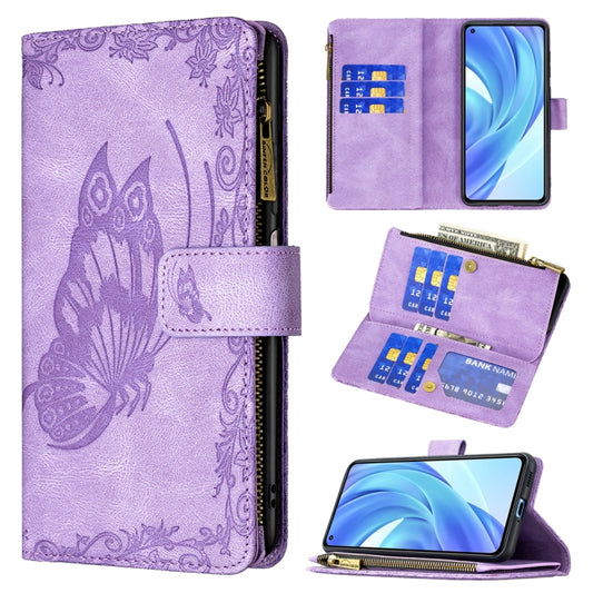 For Xiaomi Mi 11 Lite Flying Butterfly Embossing Pattern Zipper Horizontal Flip Leather Case with Holder & Card Slots & Wallet(Purple) - Xiaomi Cases by buy2fix | Online Shopping UK | buy2fix