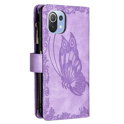 For Xiaomi Mi 11 Lite Flying Butterfly Embossing Pattern Zipper Horizontal Flip Leather Case with Holder & Card Slots & Wallet(Purple) - Xiaomi Cases by buy2fix | Online Shopping UK | buy2fix