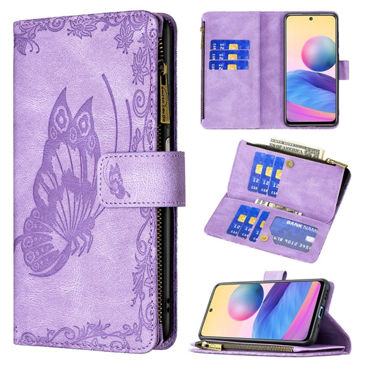 For Xiaomi Poco M3 Pro / Redmi Note 10 5G Flying Butterfly Embossing Pattern Zipper Horizontal Flip Leather Case with Holder & Card Slots & Wallet(Purple) - Xiaomi Cases by buy2fix | Online Shopping UK | buy2fix